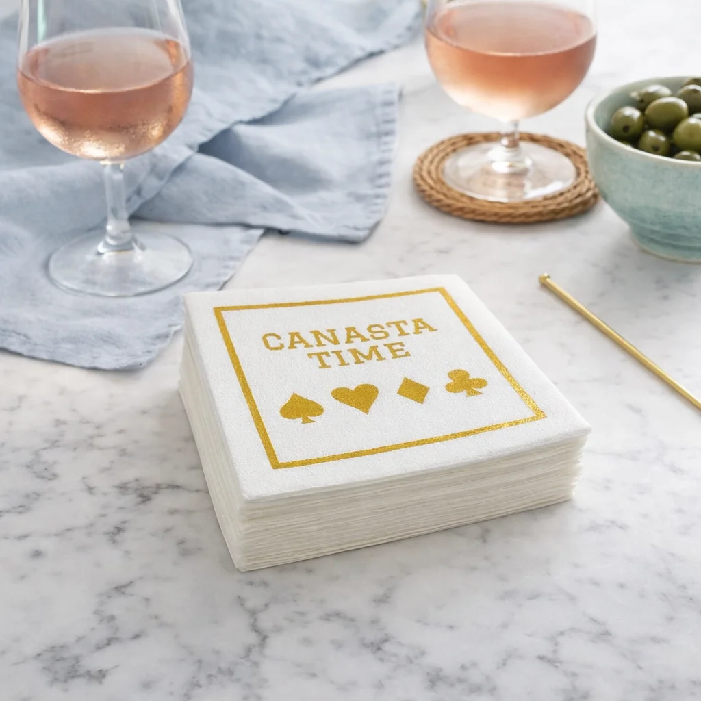 Linen-Feel Cocktail Napkins, Canasta Time – Maven Home Linen-Feel Cocktail Napkins, Canasta Time