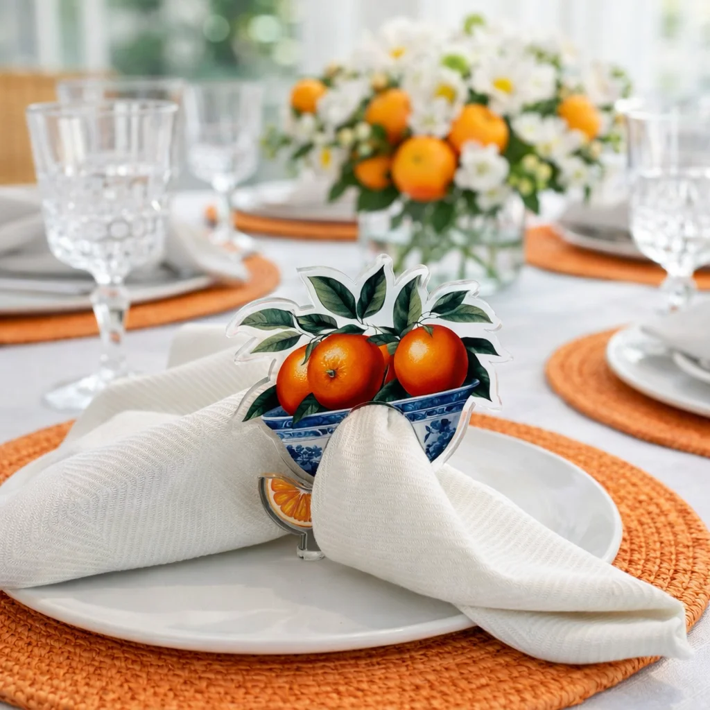 Acrylic Napkin Ring, Mandarin Set of 4 – Maven Home Acrylic Napkin Ring, Mandarin Set of 4