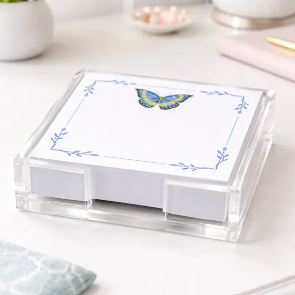 Notepad in Acrylic Holder, Blue Butterfly