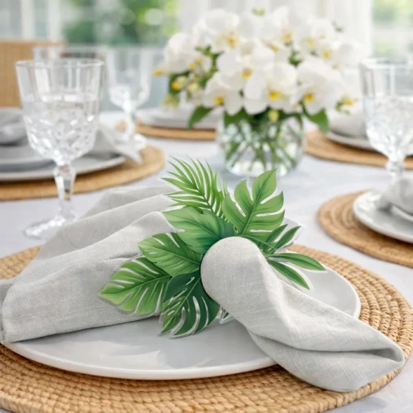 Acrylic Napkin Ring, Leaves Set of 4