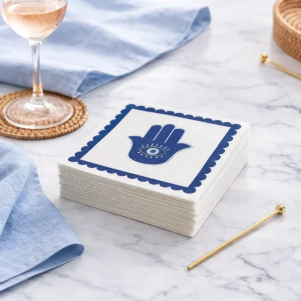 Linen-Feel Cocktail Napkins, Hamsa