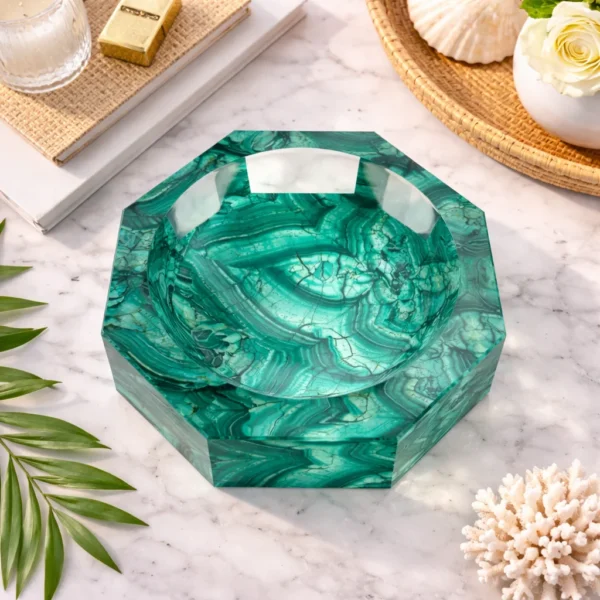 Octagon Acrylic Bowl, Malachite