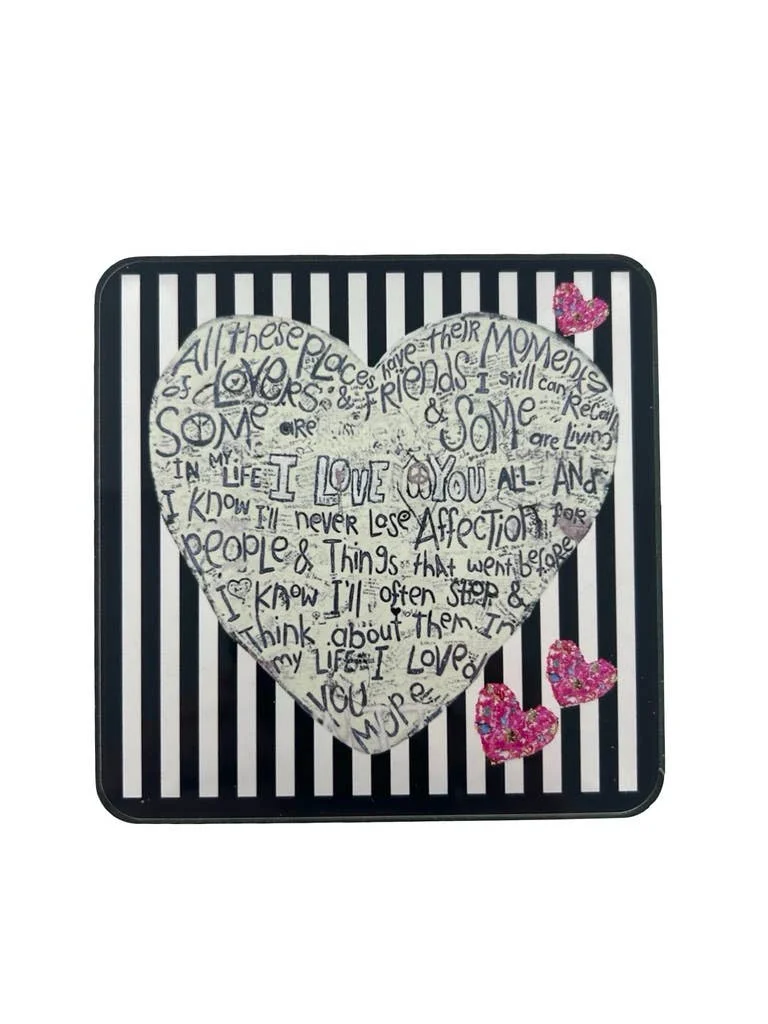 Acrylic Love Coaster, Stripe Heart – Maven Home Acrylic Love Coaster, Stripe Heart - 2