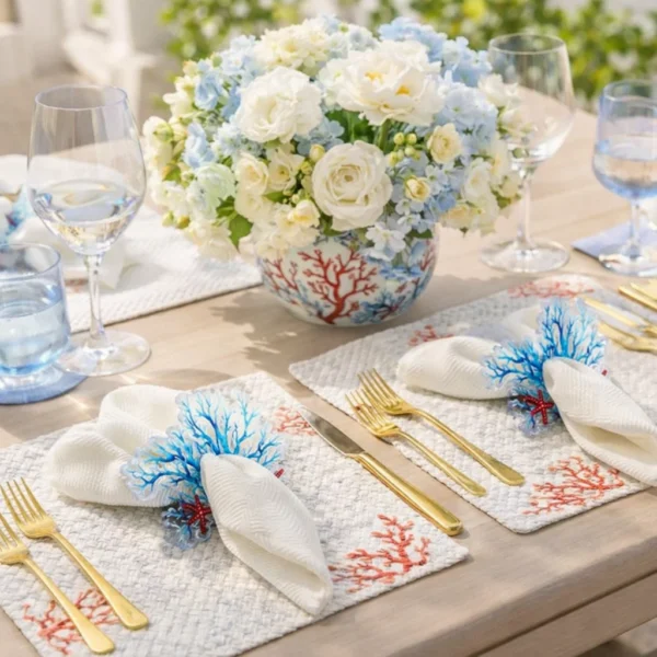 Acrylic Napkin Ring, Blue Coral Set of 4